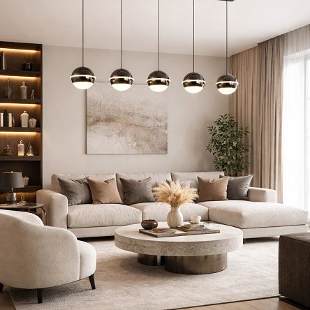 7047-605 Lampa wisząca piątka prosta Biarritz czarny chrom