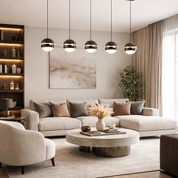 7047-605 Lampa wisząca piątka prosta Biarritz czarny chrom